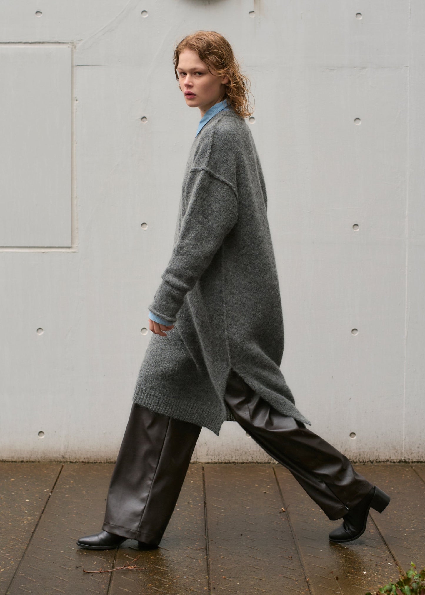 VEGAN LEATHER WIDE EASY PANTS