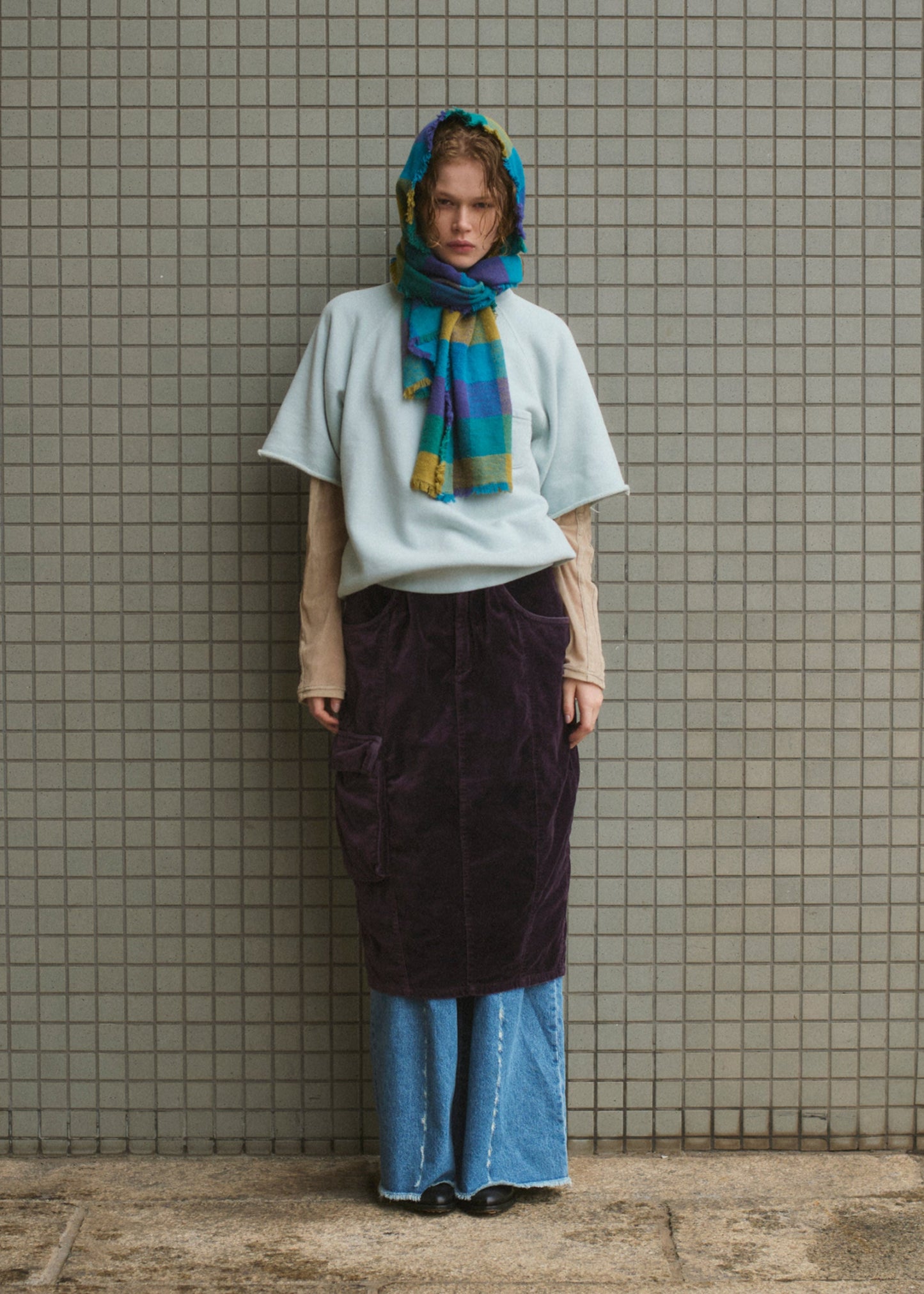 LINE CRASH WIDE DENIM PANTS