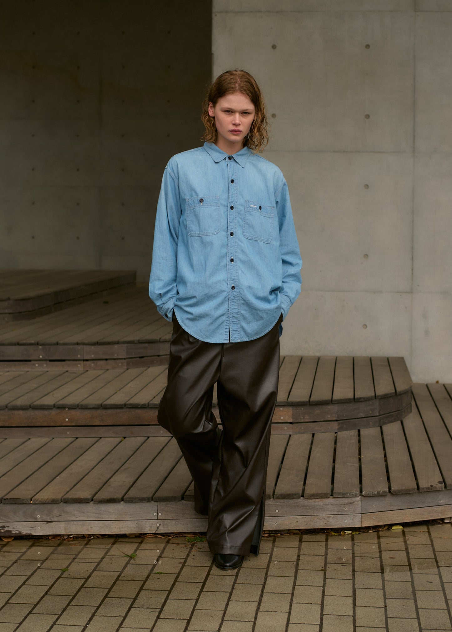 VEGAN LEATHER WIDE EASY PANTS