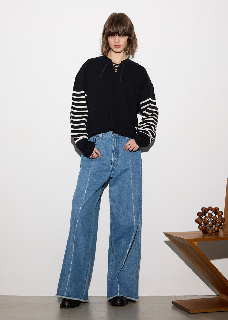 LINE CRASH WIDE DENIM PANTS