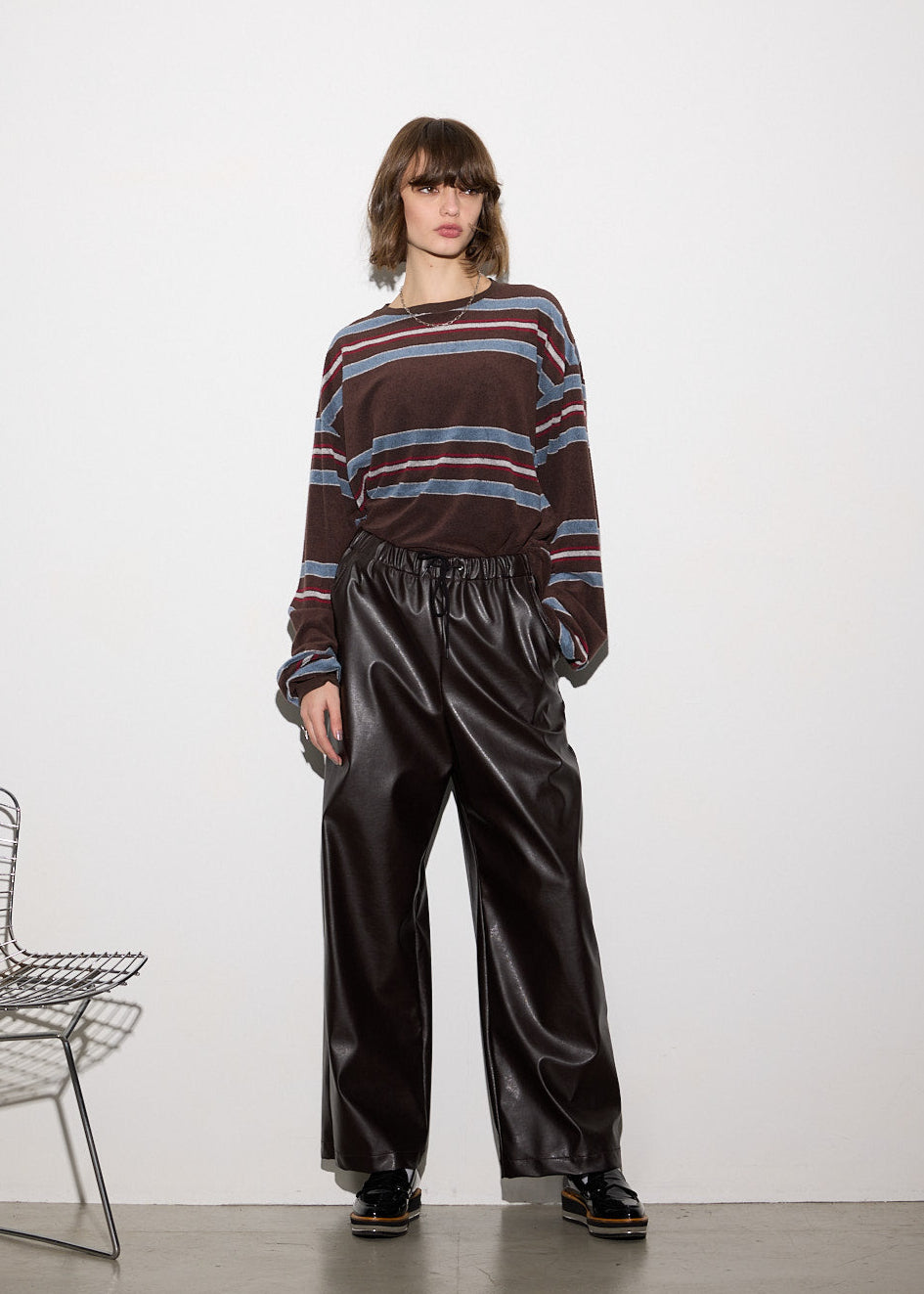 VEGAN LEATHER WIDE EASY PANTS