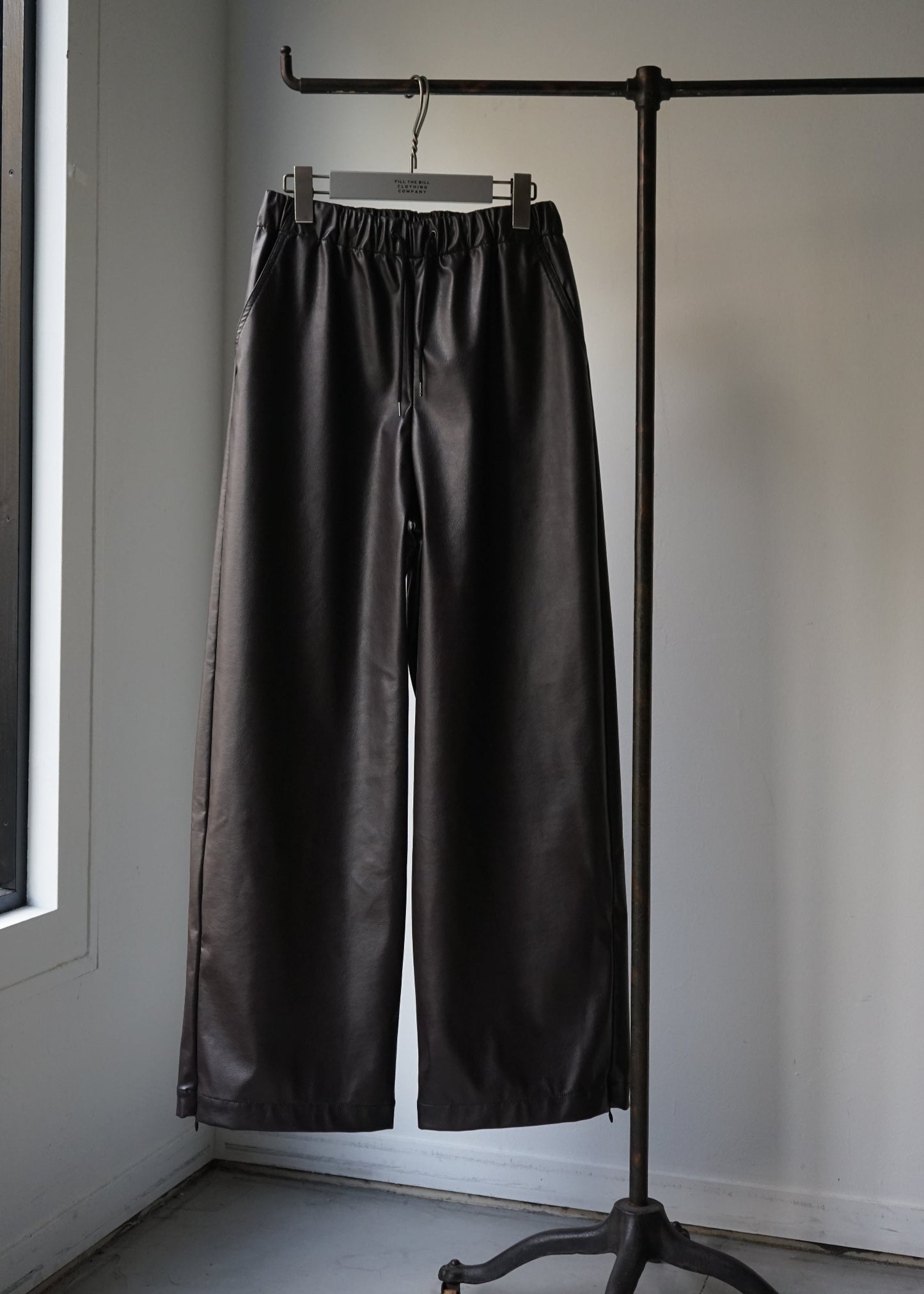 VEGAN LEATHER WIDE EASY PANTS