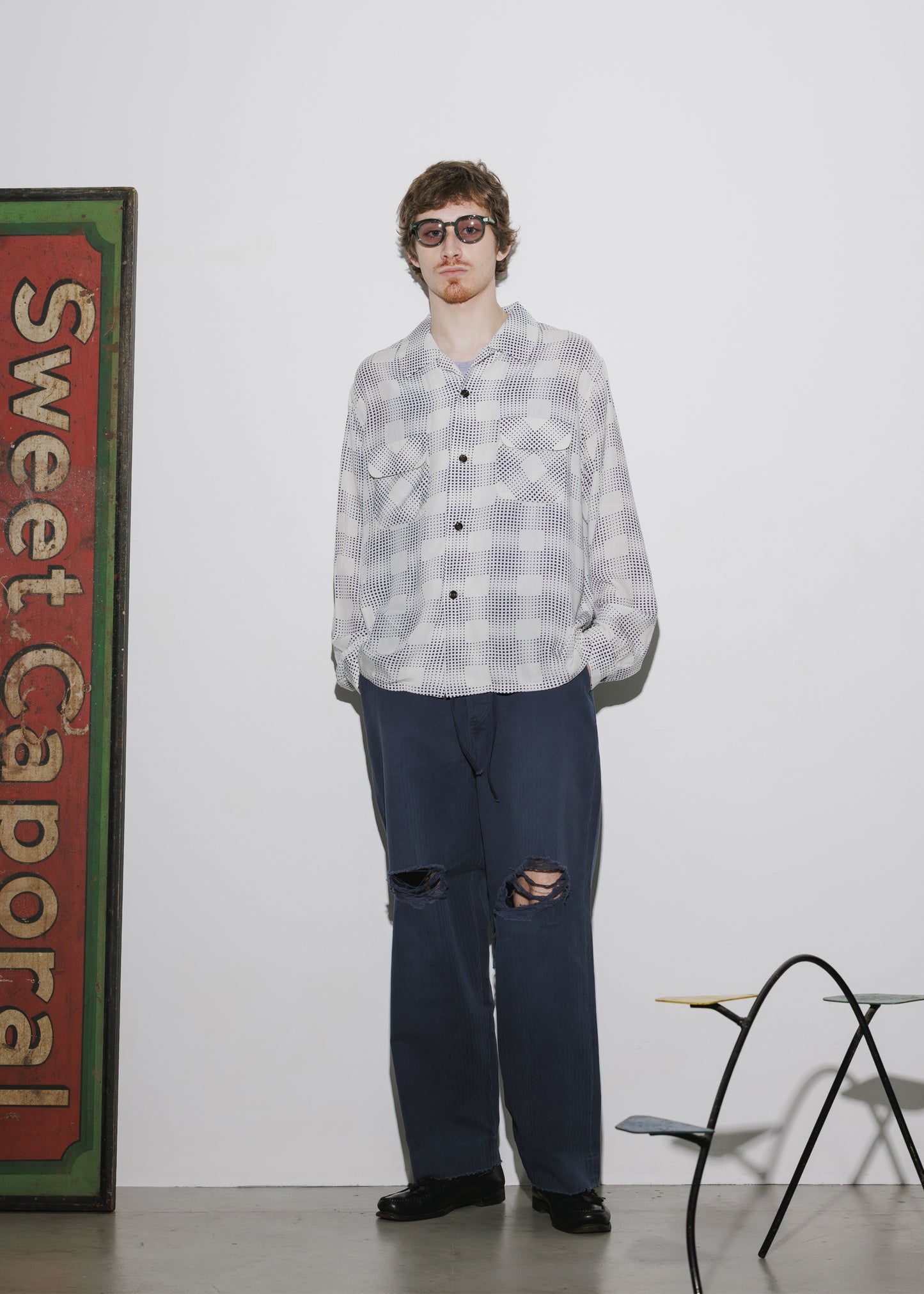 OPEN COLLAR CHECK SHIRT