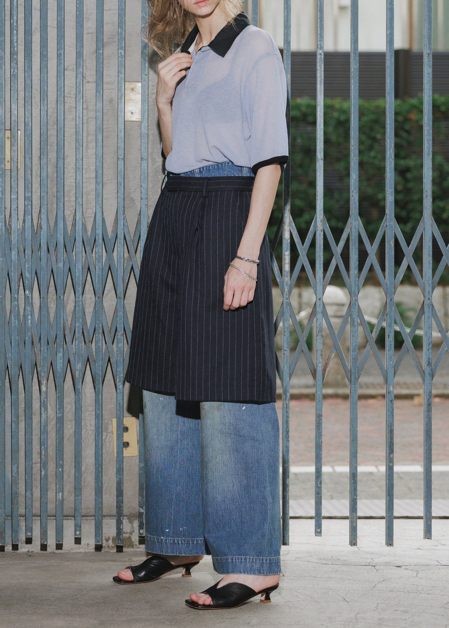 STRIPE WIDE HARF TROUSERS